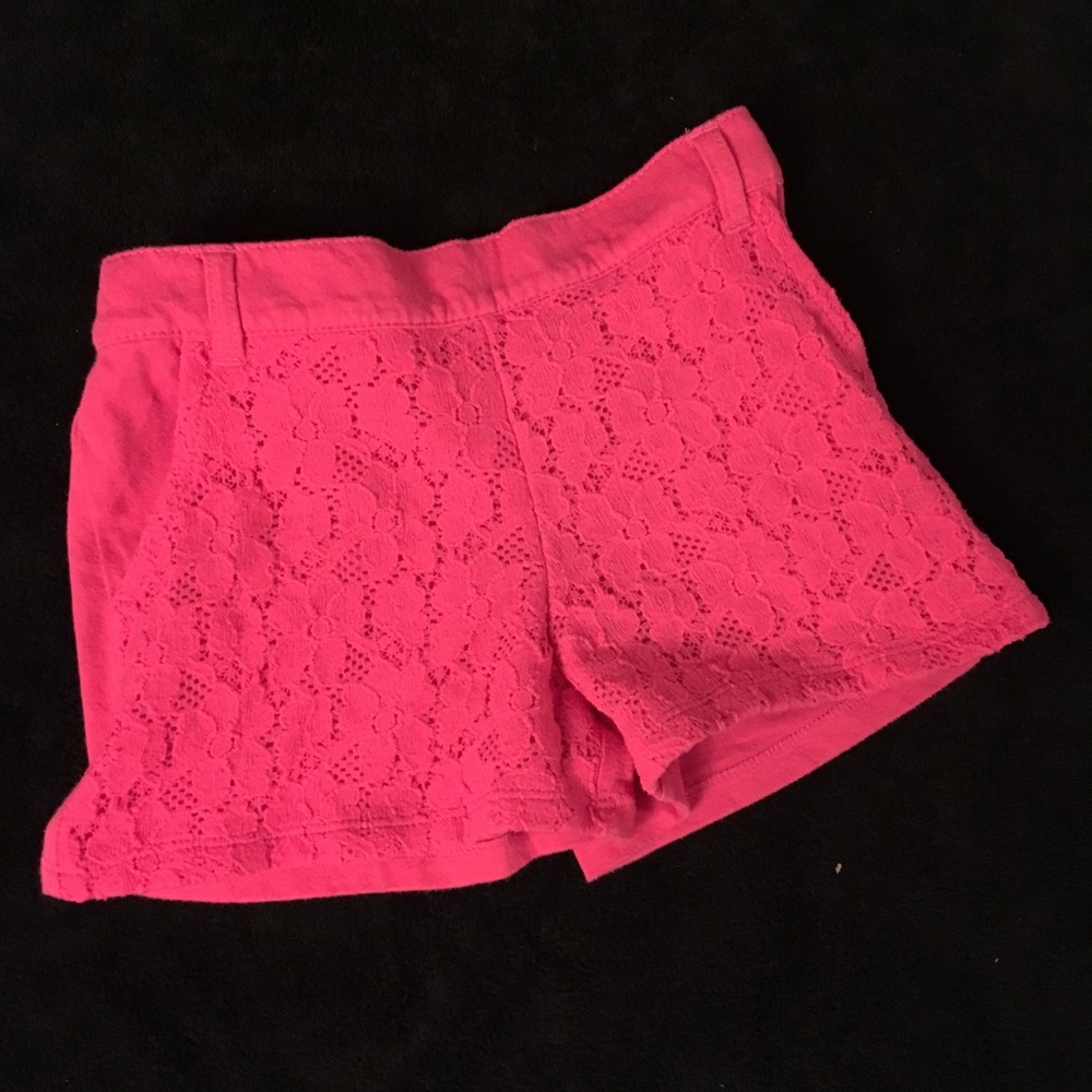 Hot pink shorts with lace front
